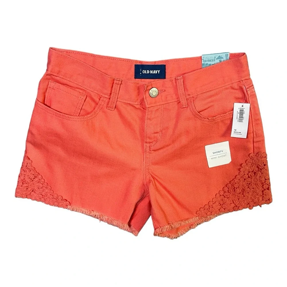 Old Navy Mini Short Girls 10 Regular‎ Coral  Lace Crochet Frayed Boho NEW Beachy